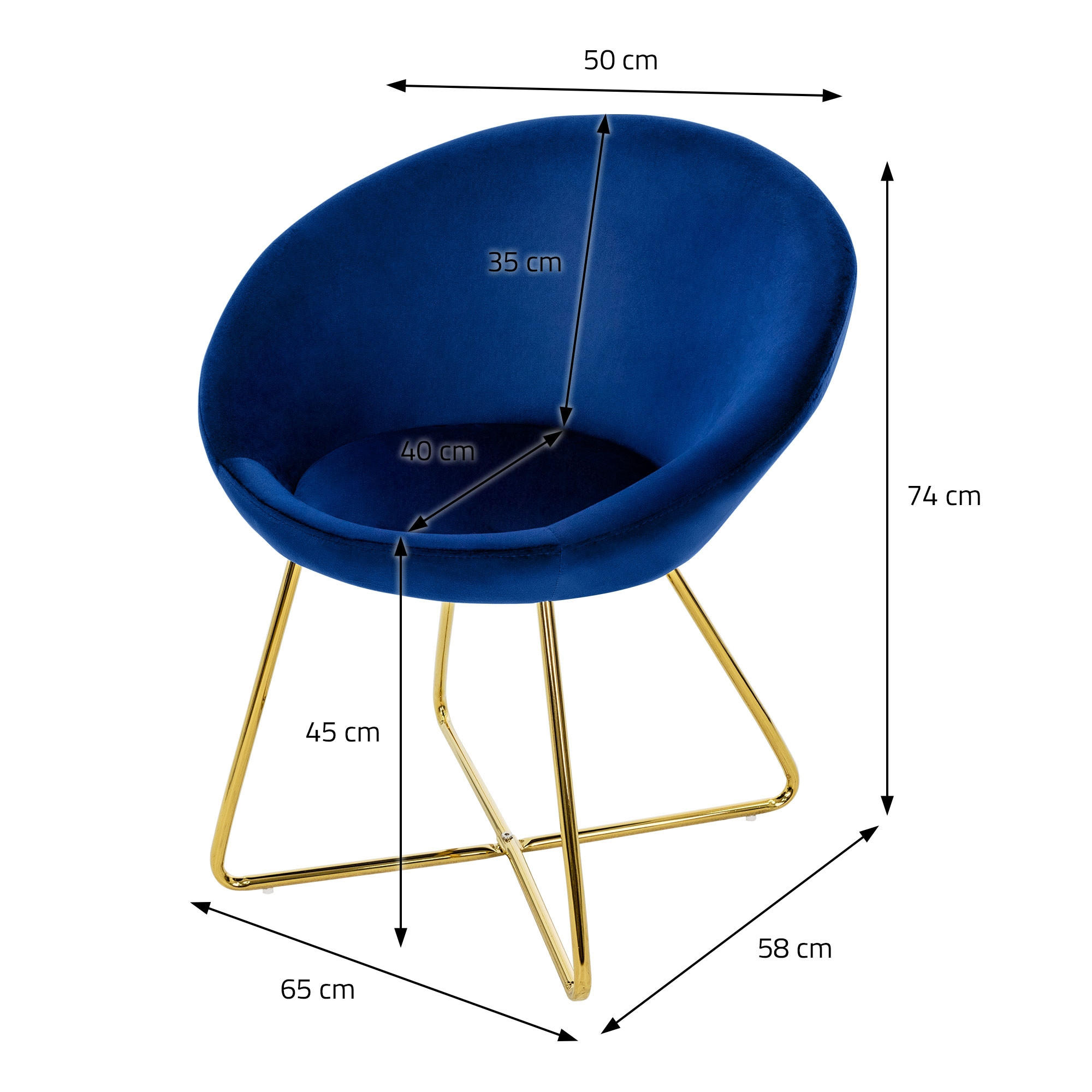 Thumbnail - Ml-Design Stuhl, Blau, Metall, 1-Sitzer, 58x74x65 cm, Esszimmer, Stühle, Esszimmerstühle, Armlehnenstühle
