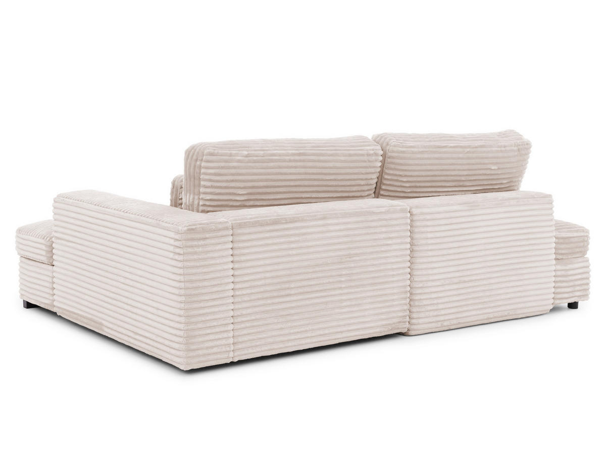 ECKSOFA Wolke mit tiefer Sitzfläche, Schlaffunktion und praktischem Bettkasten aus weichem Hellbeige Cordstoff - Beige/Schwarz, Holz/Kunststoff (225/162cm) - S-Style