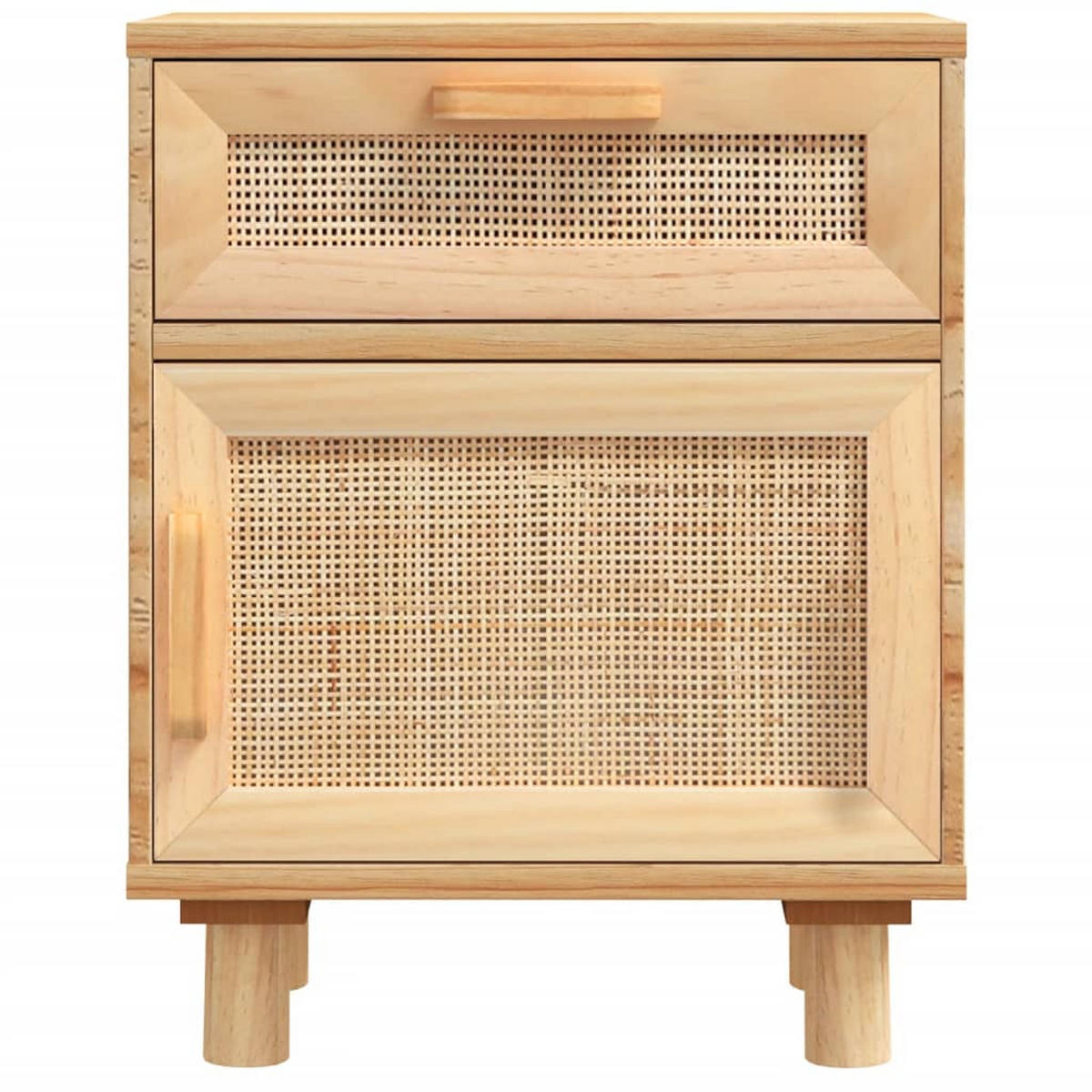 NACHTTISCH Braun Massivholz Kiefer Und Natur-Rattan - Braun, Holz (30/50/40cm) - vidaXL