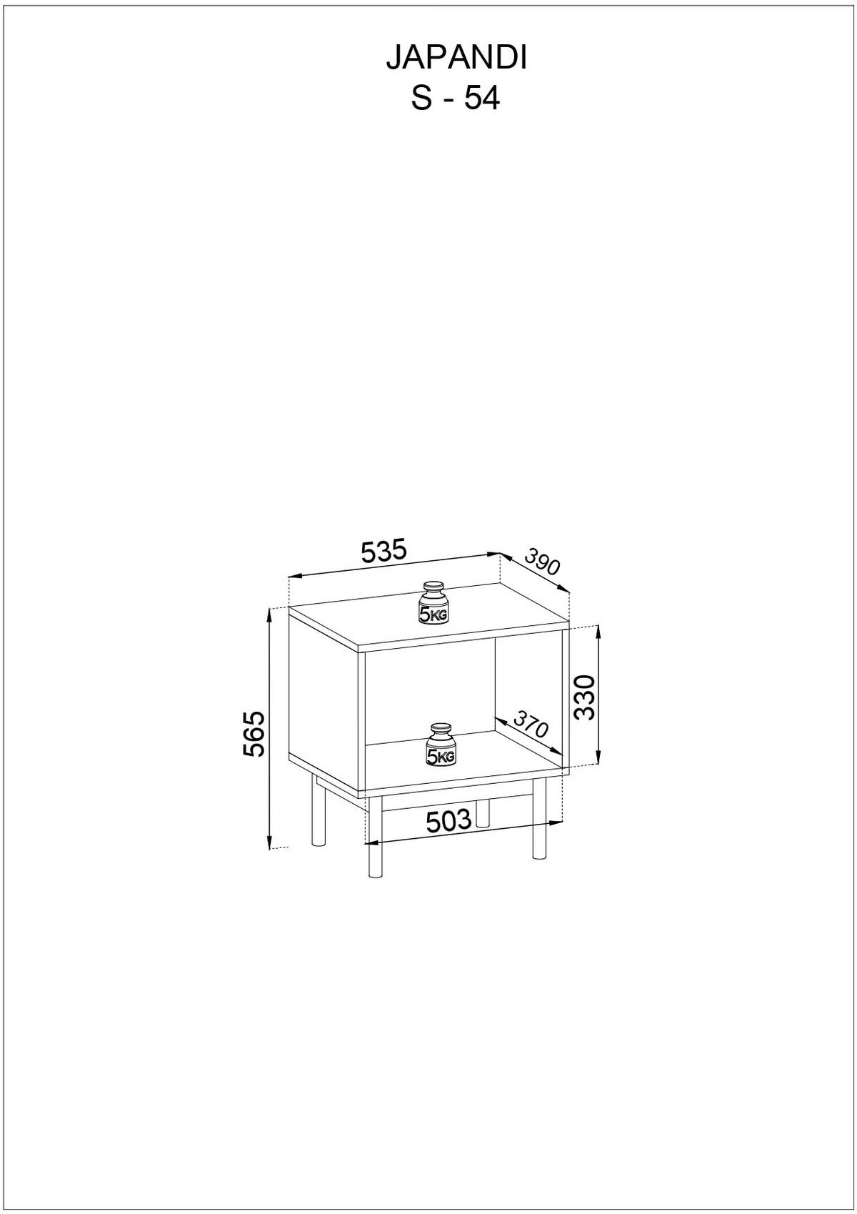 NACHTTISCH – S54 – 54 cm – JAPANDI – Kaschmir - Kaschmir, Holzwerkstoff (53.5/56.6/39cm) - hi-markt