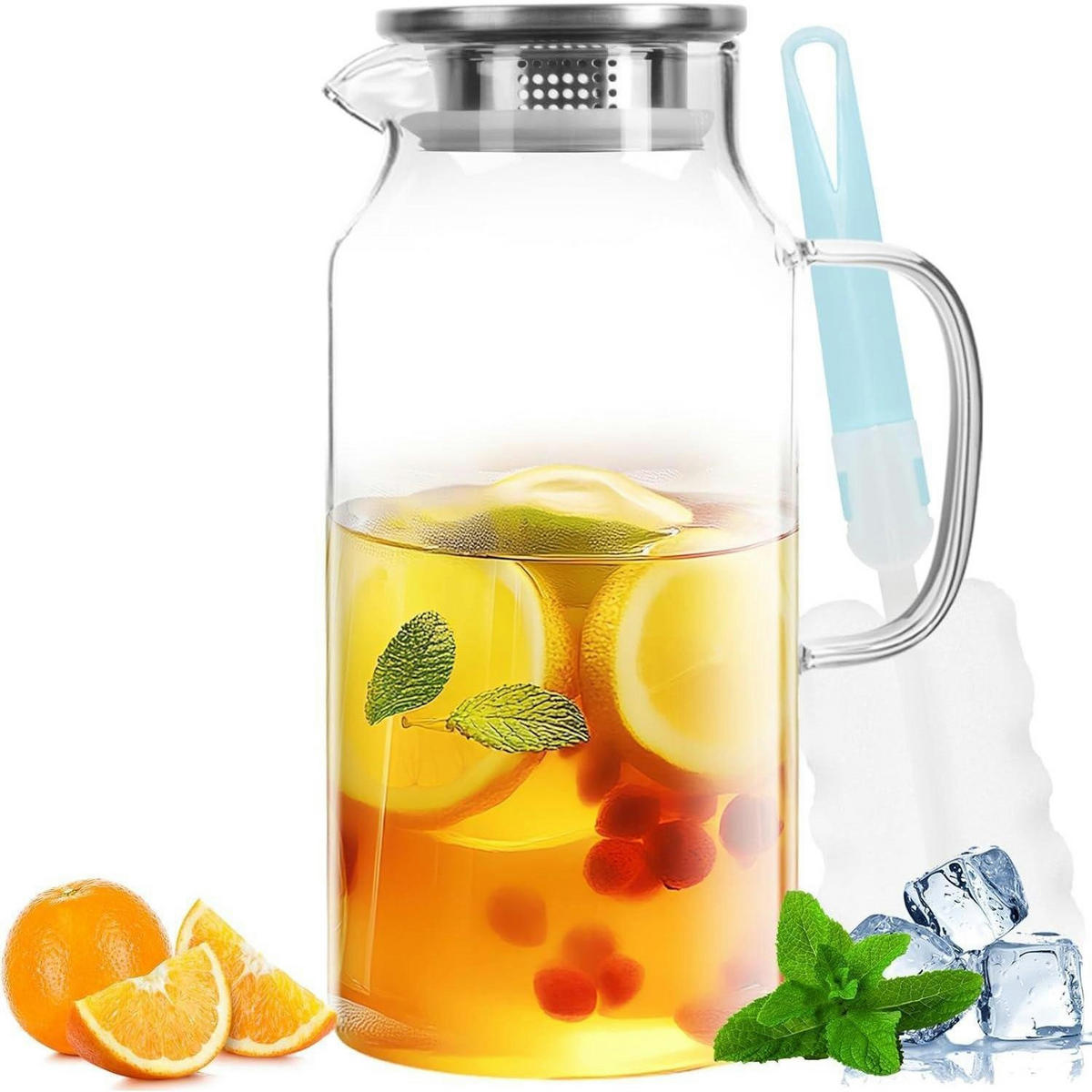 KARAFFE 2 Liter Borosilikatglas mit Edelstahldeckel - Transparent, Glas (10.5/10.5cm)