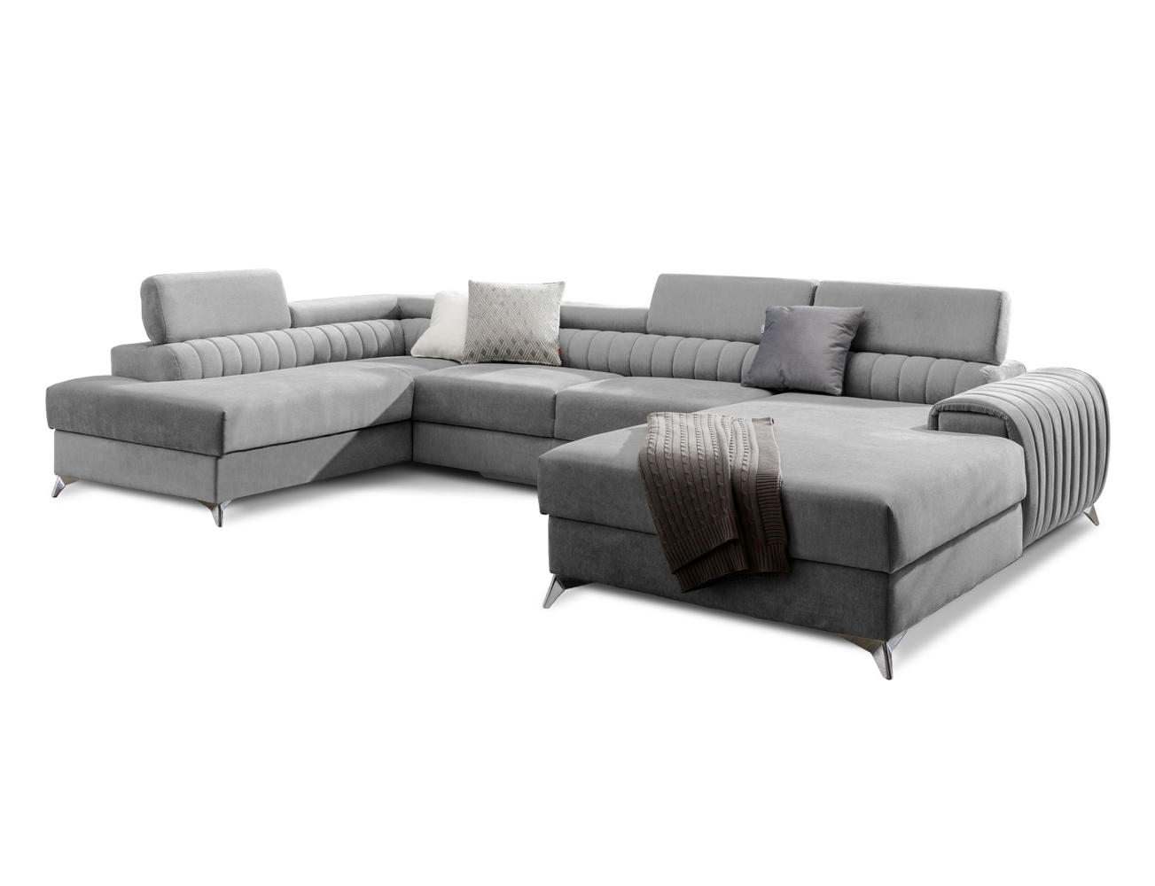WOHNLANDSCHAFT mit Schlaffunktion und Bettkasten - Chromfarben/Grau, Textil/Metall (354/92/202cm) - Eltap