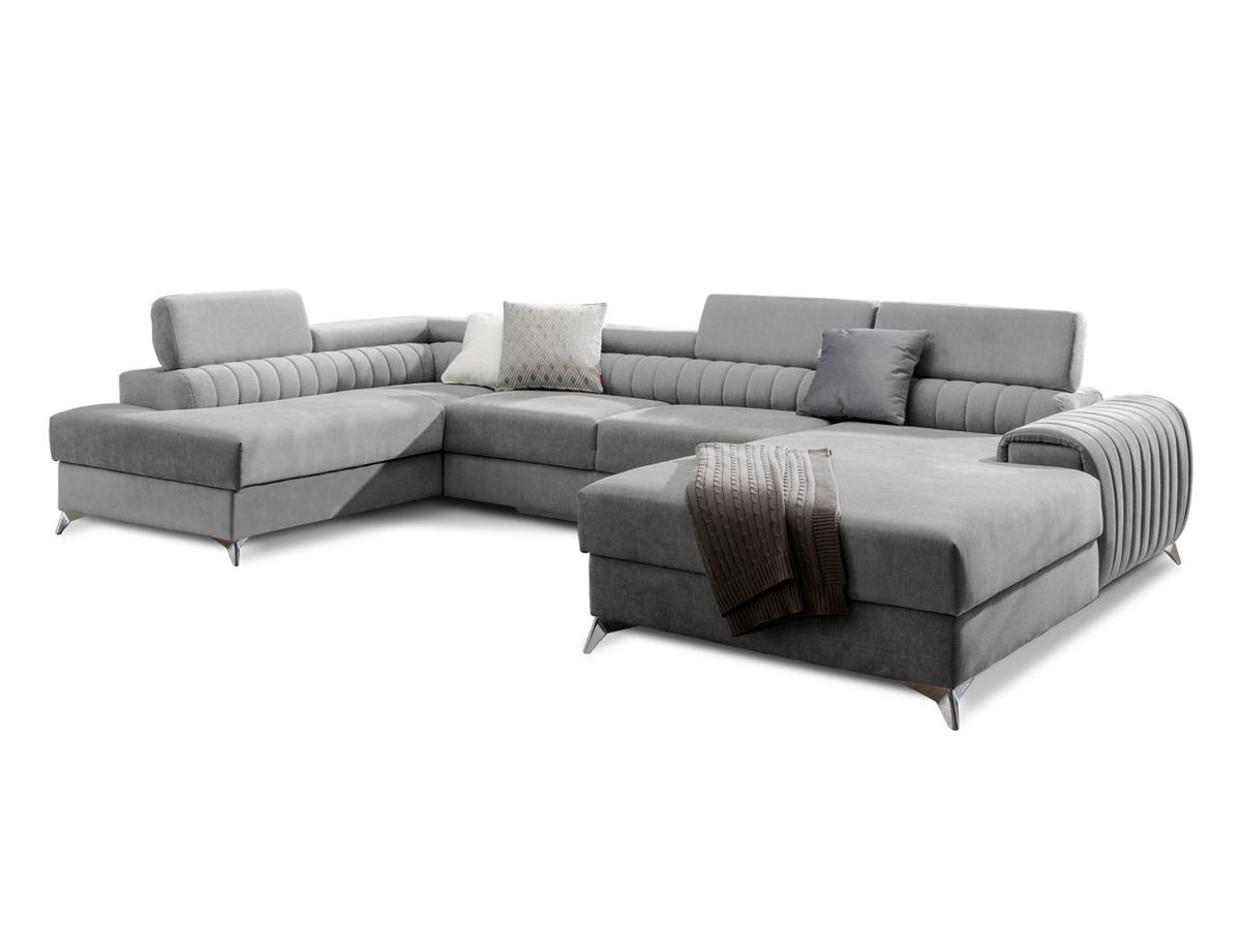 WOHNLANDSCHAFT mit Schlaffunktion und Bettkasten - Chromfarben/Grau, Textil/Metall (354/92/202cm) - Eltap