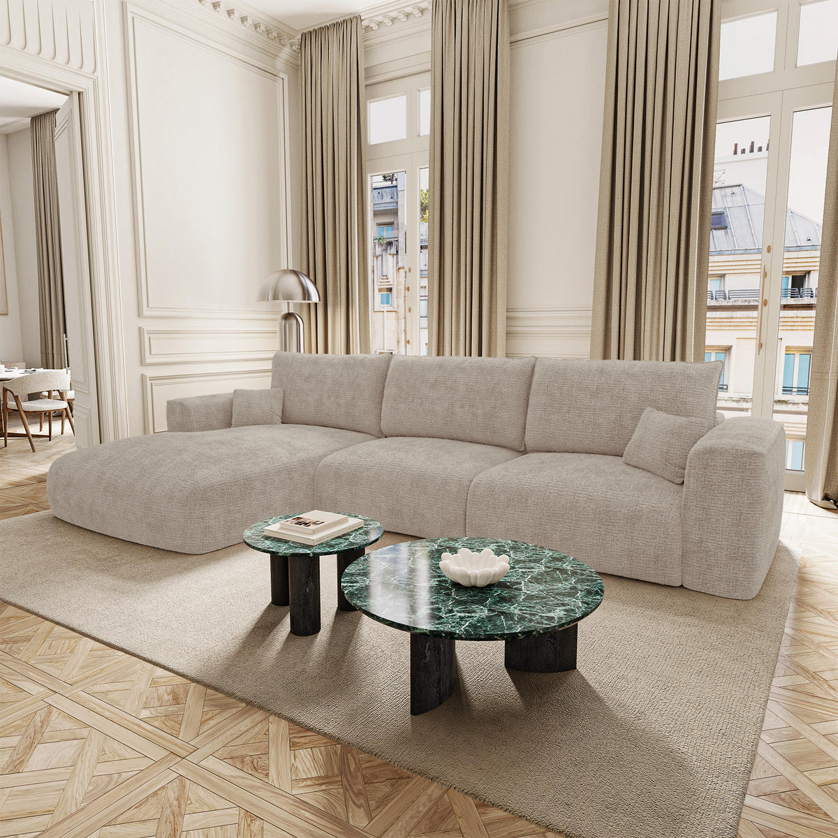 SCHLAFSOFA Express COMO Köpergewebe mit weichem Griff Beige 300cm - Beige, Textil (300/165cm) - Premium Interiors