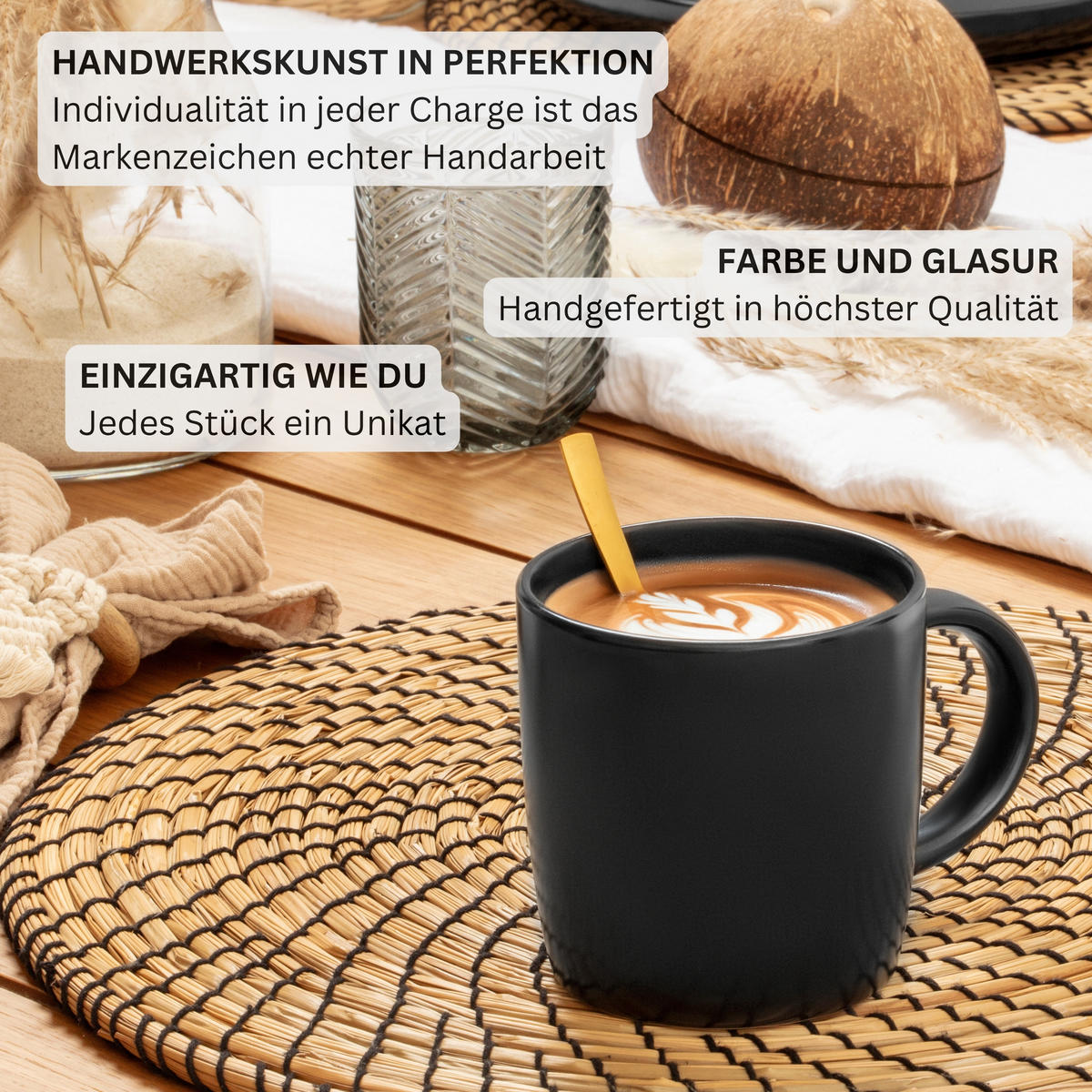 KAFFEEBECHER SET MADEIRA - 6 teilig aus Steingut - Schwarz, Keramik (0.35L) - Sänger