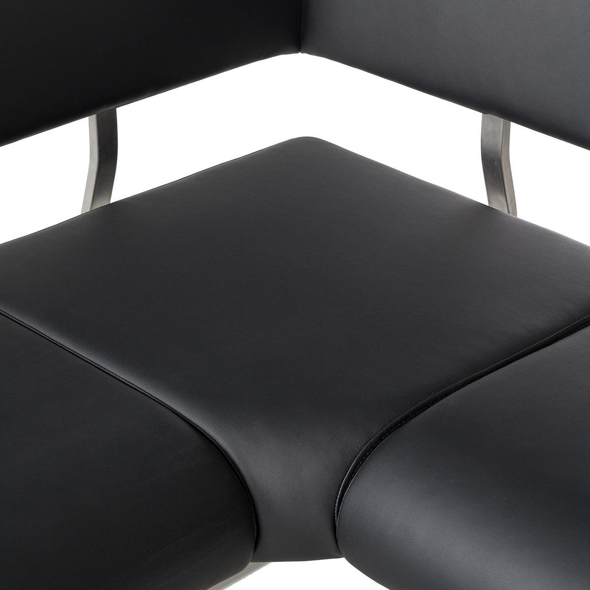 ECKBANK - Kunstleder / Edelstahl - Schwarz / Edelstahl - Edelstahlfarben/Schwarz, Kunststoff/Metall (200/86/150cm) - home24