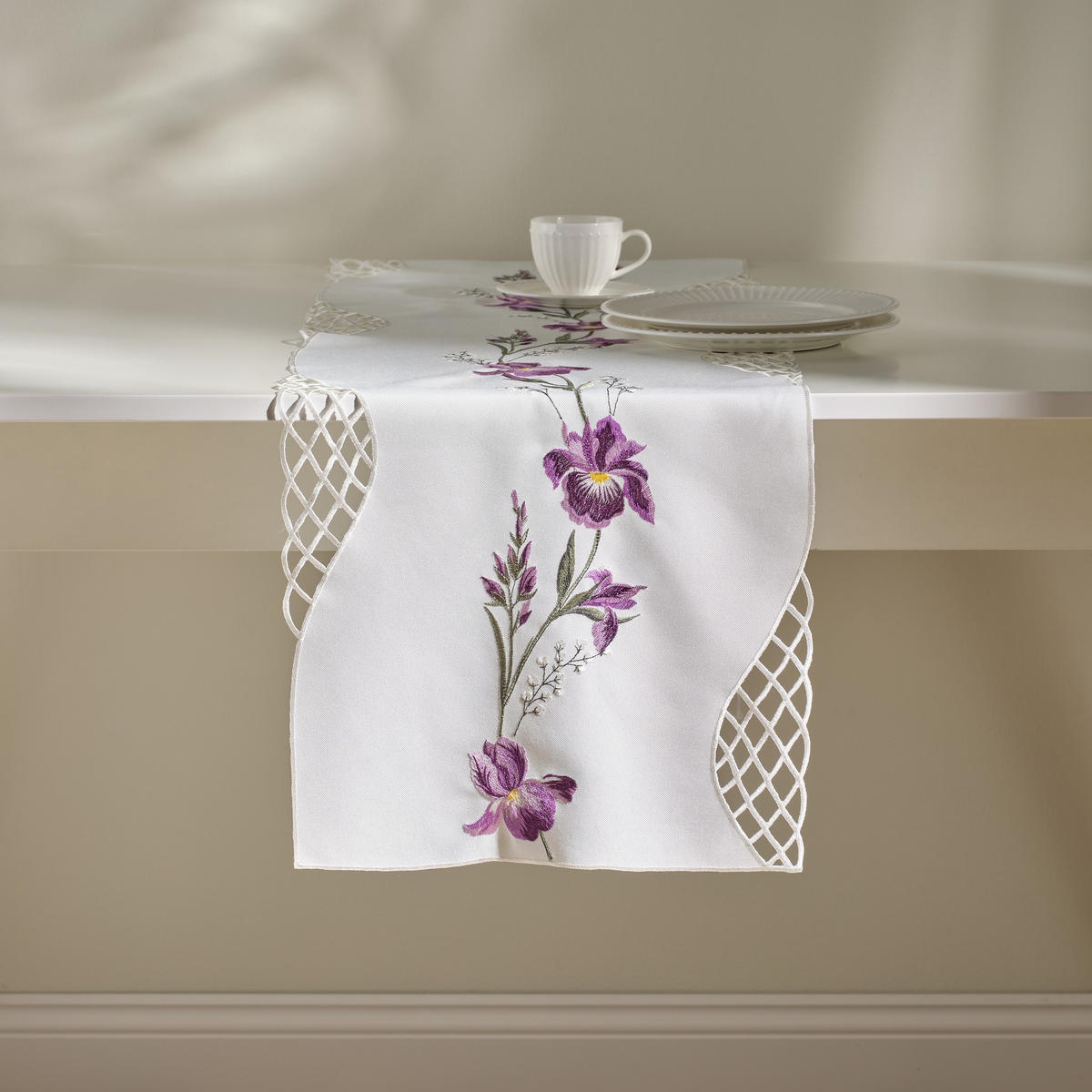 TISCHLÄUFER Luya - Violett, Textil (174/35/1cm) - home&you