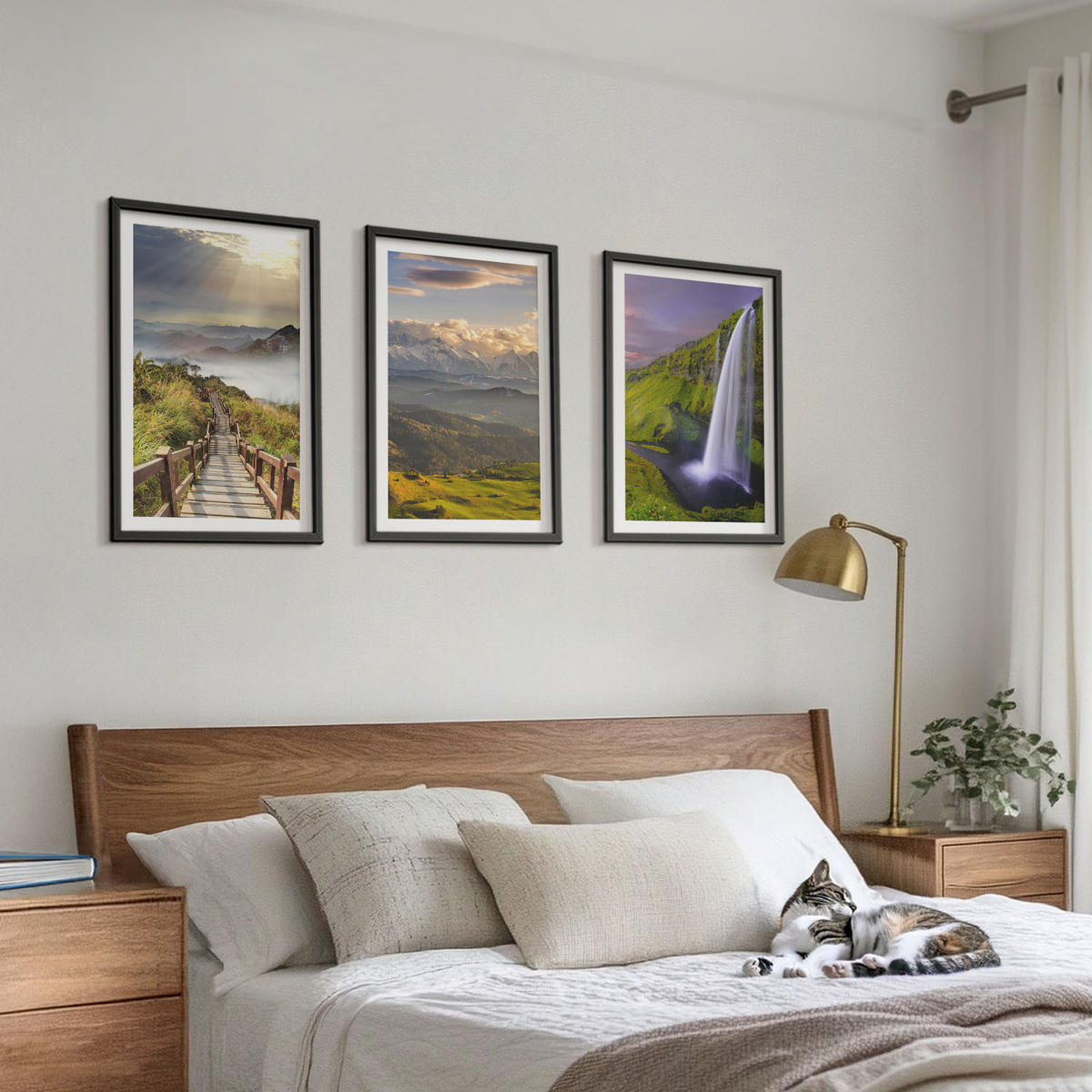 WANDBILDER 3er-Set - 40x60 cm Schwarzer Rahmen - Berglandschaften Wasserfall - Schwarz, Kunststoff (40/60cm) - ArtPrintCave
