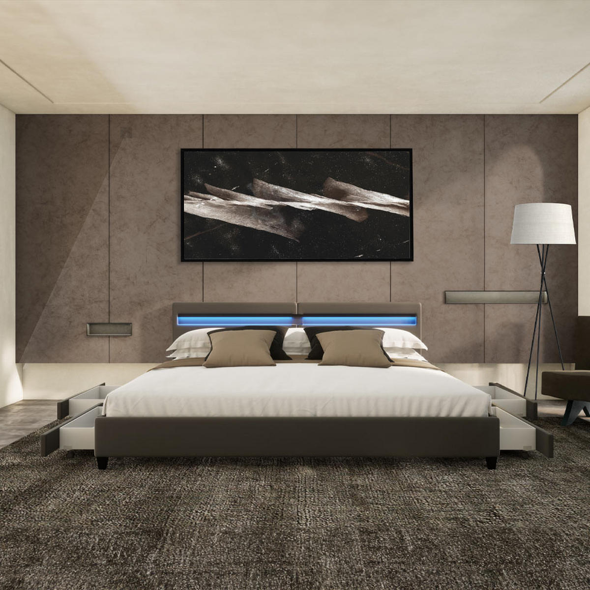 LED BETT NUBE - Dunkelgrau, ohne Matratze - Dunkelgrau, Kunststoff - Home Deluxe