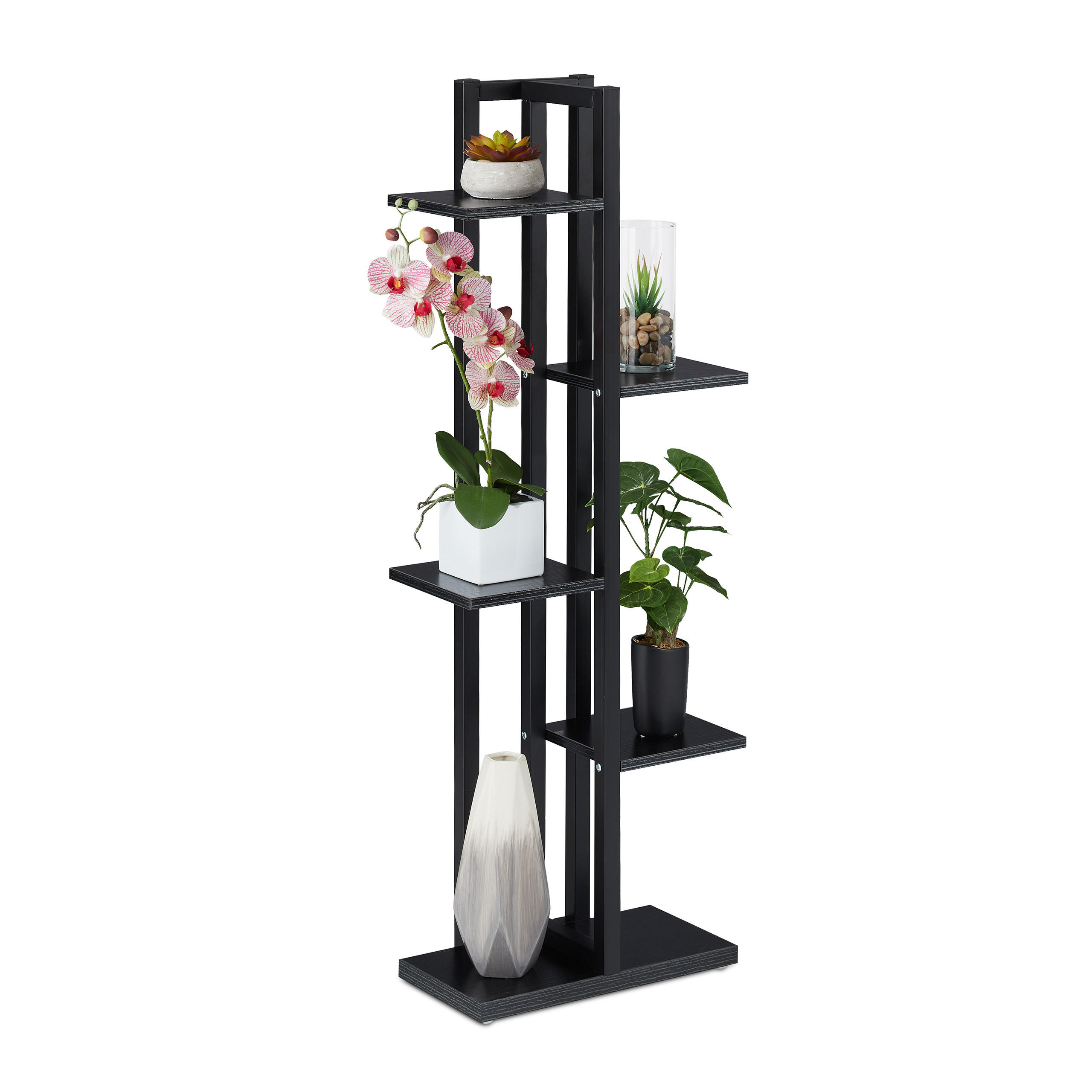 PFLANZENREGAL - Schwarz, Holzwerkstoff/Metall (43/117/22cm) - Relaxdays