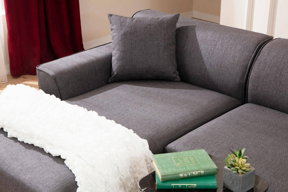 ECKSOFA modern inklusive Zierkissen - Anthrazit/Schwarz, Holz/Kunststoff (250/145cm) - myHomelando