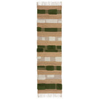 TEPPICH Hoch-Tief Struktur Gestreift, Patchwork-Optik, mit Fransen wendbar, Esszimmer schmutzabweisend Natur-Grün Läufer 60x230 - Grün, Textil (230/60cm) - KADIMA DESIGN