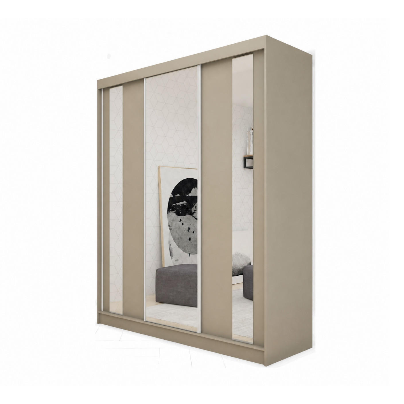 SCHWEBETÜRENSCHRANK Gabo 180 cm mit Spiegel, 3-türig, kaschmir - Kaschmir, Kunststoff (180/216/61cm) - Margaret Hadas24