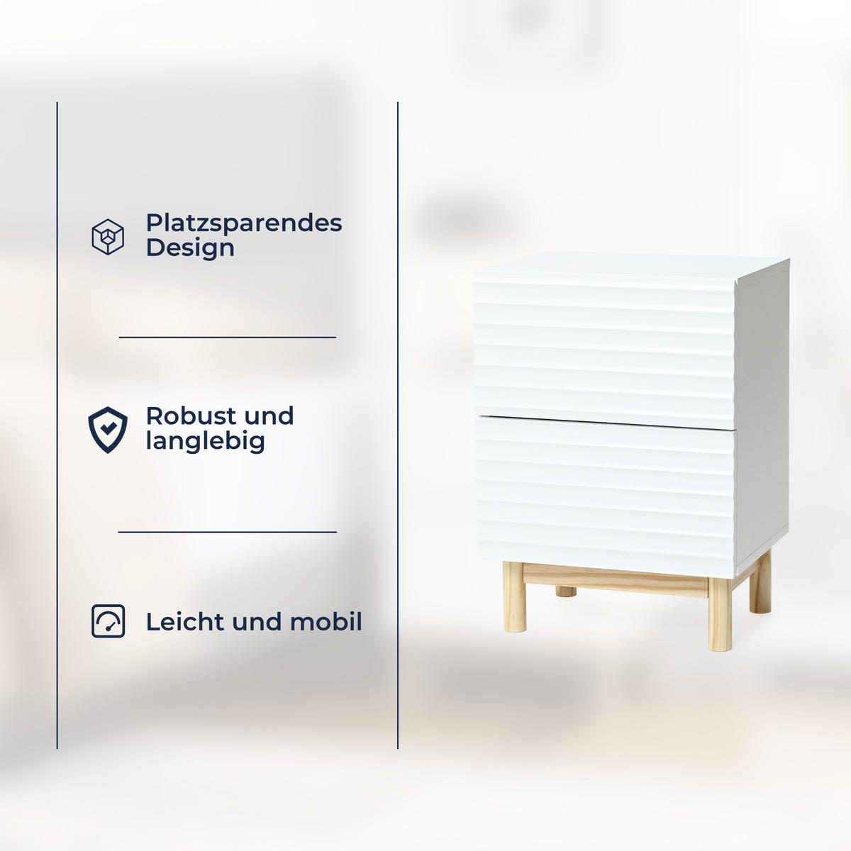 NACHTTISCH Weiß mit 2 Schubladen | B40 x T30 x H55 cm - Weiß, Holz/Holzwerkstoff (40/50/30cm) - Hometopia
