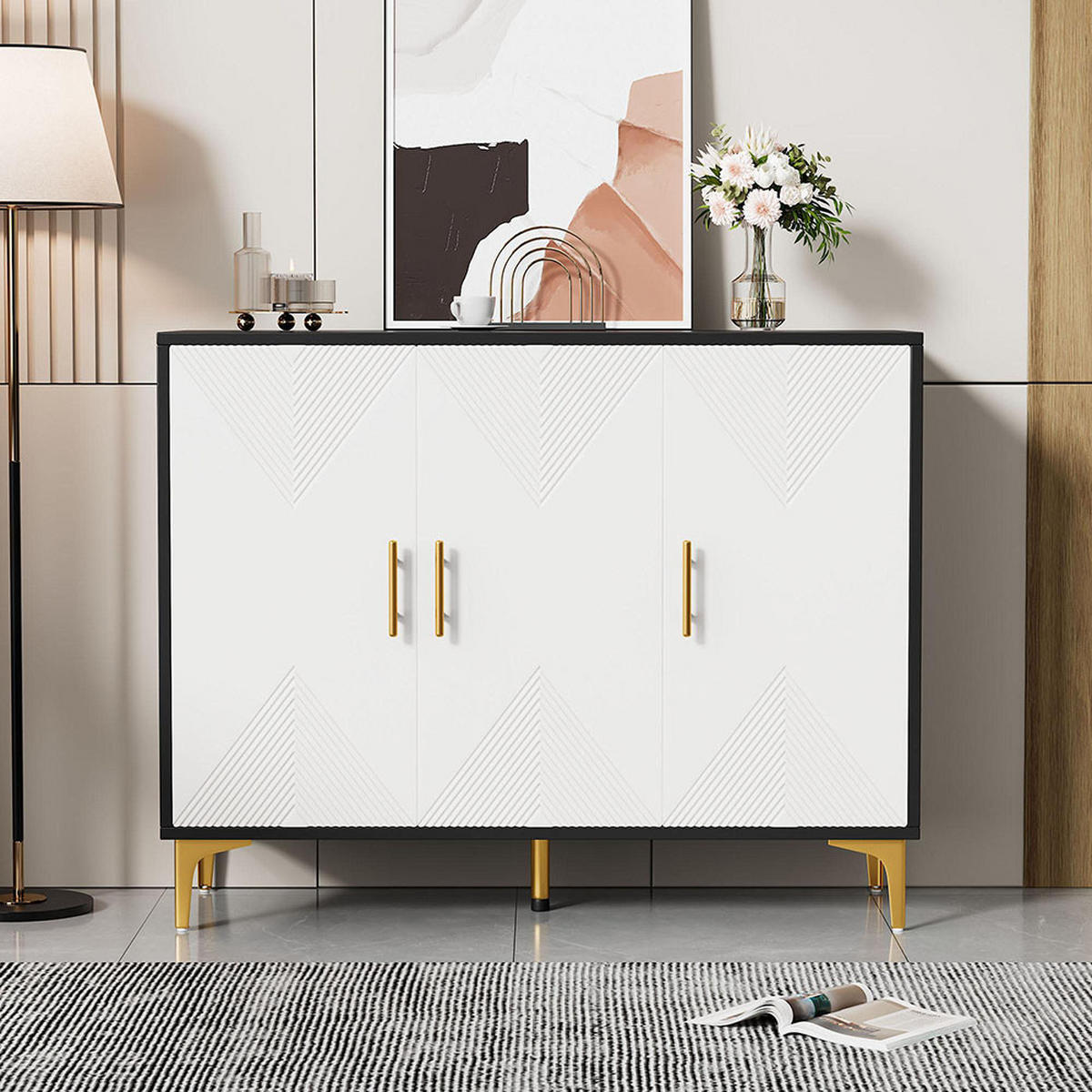 SIDEBOARD mit goldenen Griffen und goldenen Beinen - Weiß, Holz (40/88/20cm) - KOMHTOM