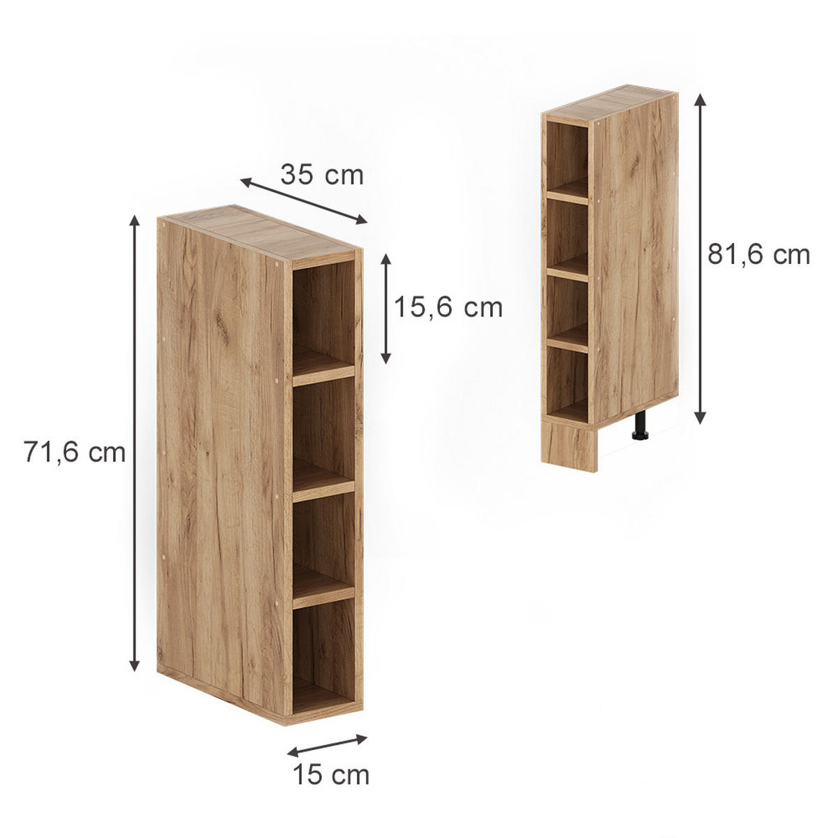 SKLADIŠČNA POLICA Rula, Zlati hrast z močjo, 15 x 81.6 cm - medeni hrast, leseni material (15/350/35cm) - Vicco