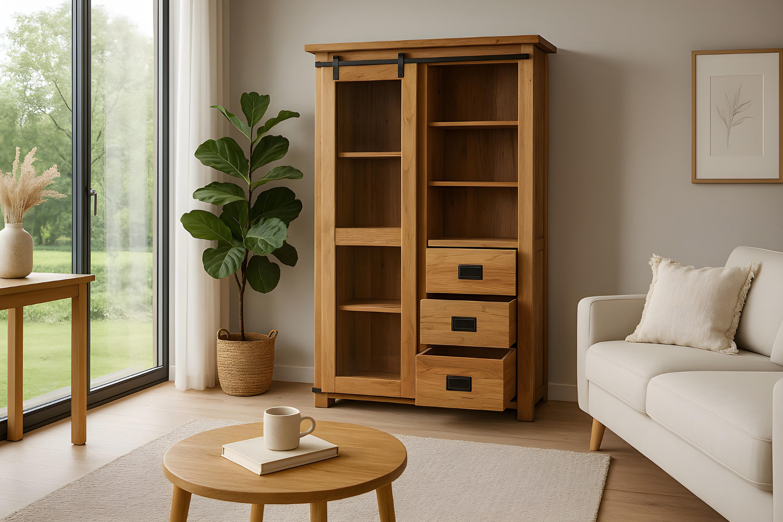 HIGHBOARD LIBRO - Beige/Naturfarben, Akazienholz/Holz (100/175/45cm) - SAM