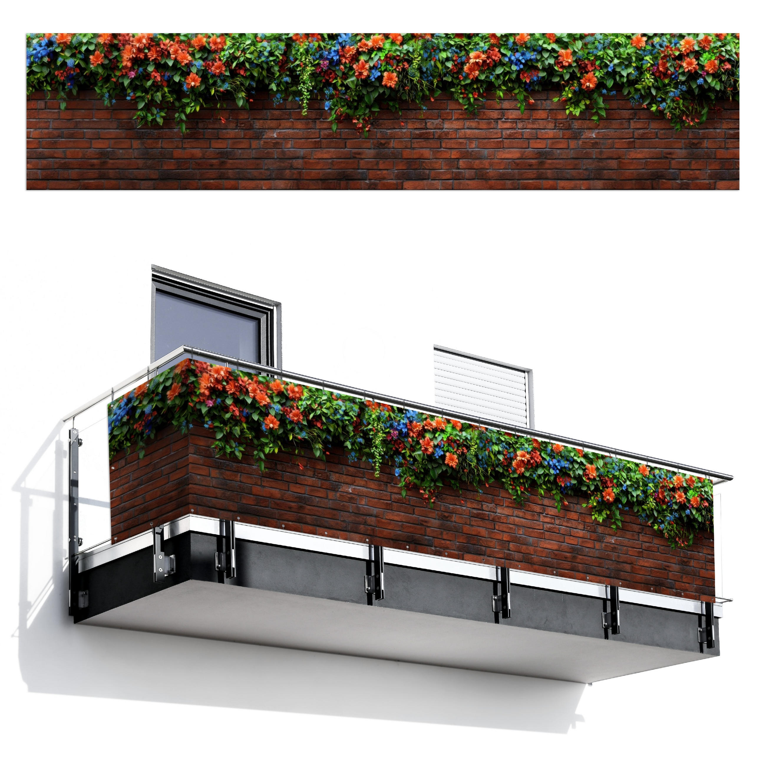 BALKON-SICHTSCHUTZ Blumen - Wand - Grün - Orange - Rotbraun, Kunststoff (500/110cm) - MuchoWow