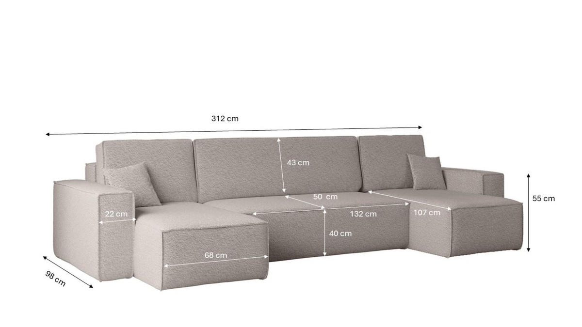 ECKSOFA Mit Schlaffunktion Und Bettkasten U-form BEST stoff Abriamo Dunkelbeige - Cappuccino, Holz (98/312cm) - Kaiser Möbel