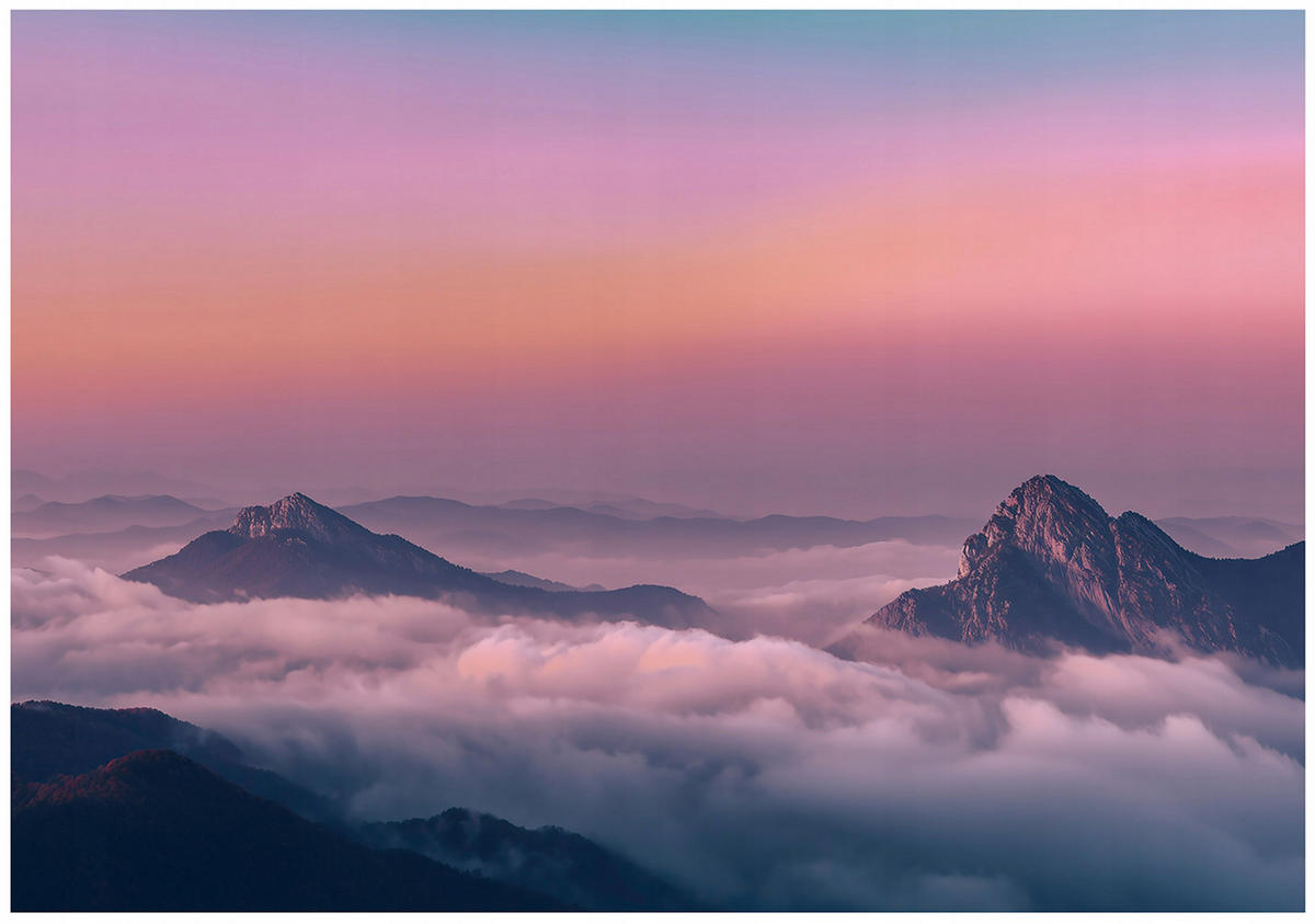 FOTOTAPETE Gebirge Himmel Rosa 350x250 cm - Multicolor, Papier (350/250cm) - Wallarena