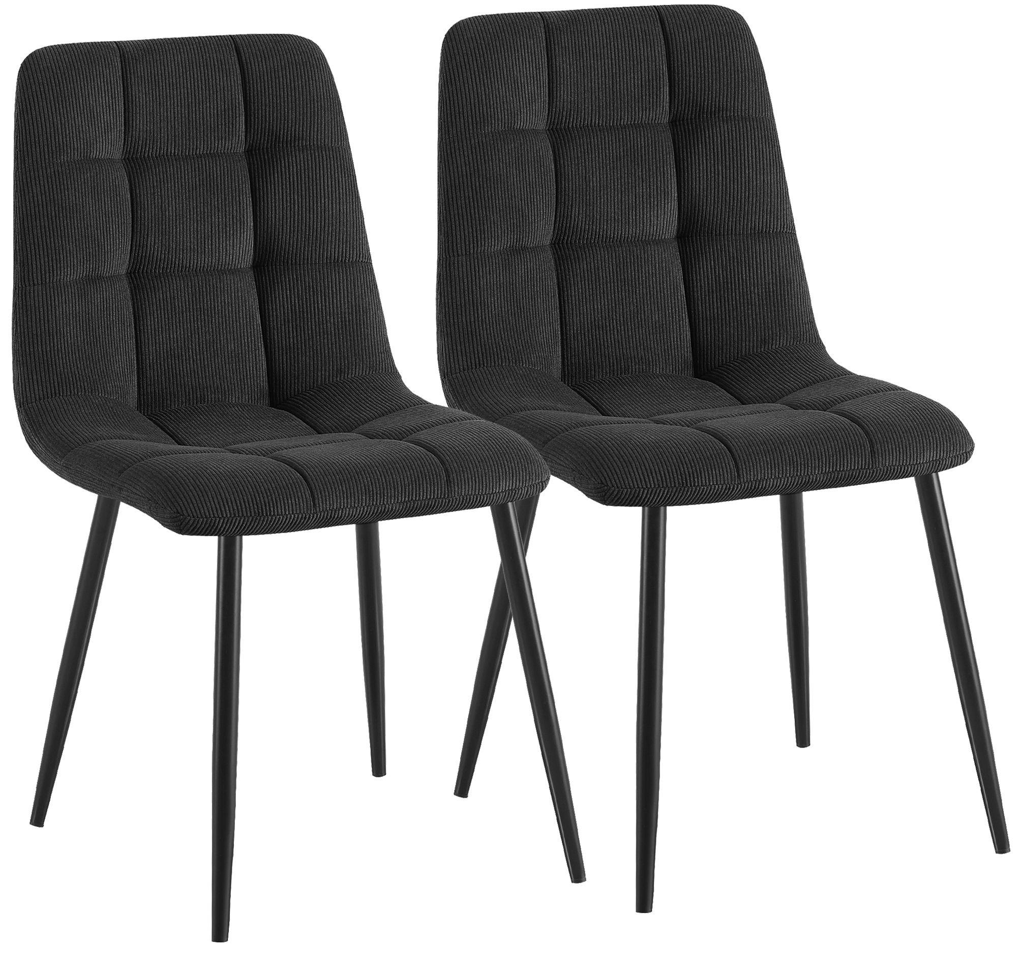 ESSZIMMERSTUHL 2 Cord Schwarz - Schwarz, Textil/Metall (45/84/55cm) - CLP