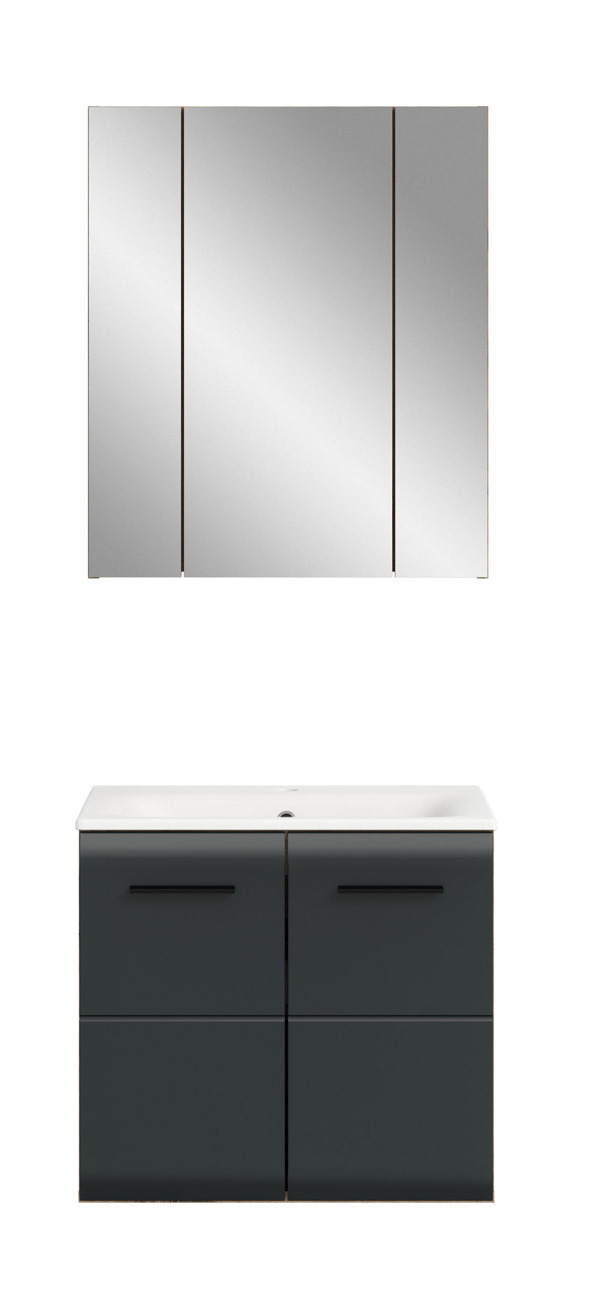 BADEZIMMER Alba 3-tlg. (B/H/T: ca. 60/185/46 cm) in Nox Oak /schwarz matt - Eichefarben, Holz (60/185/46cm)