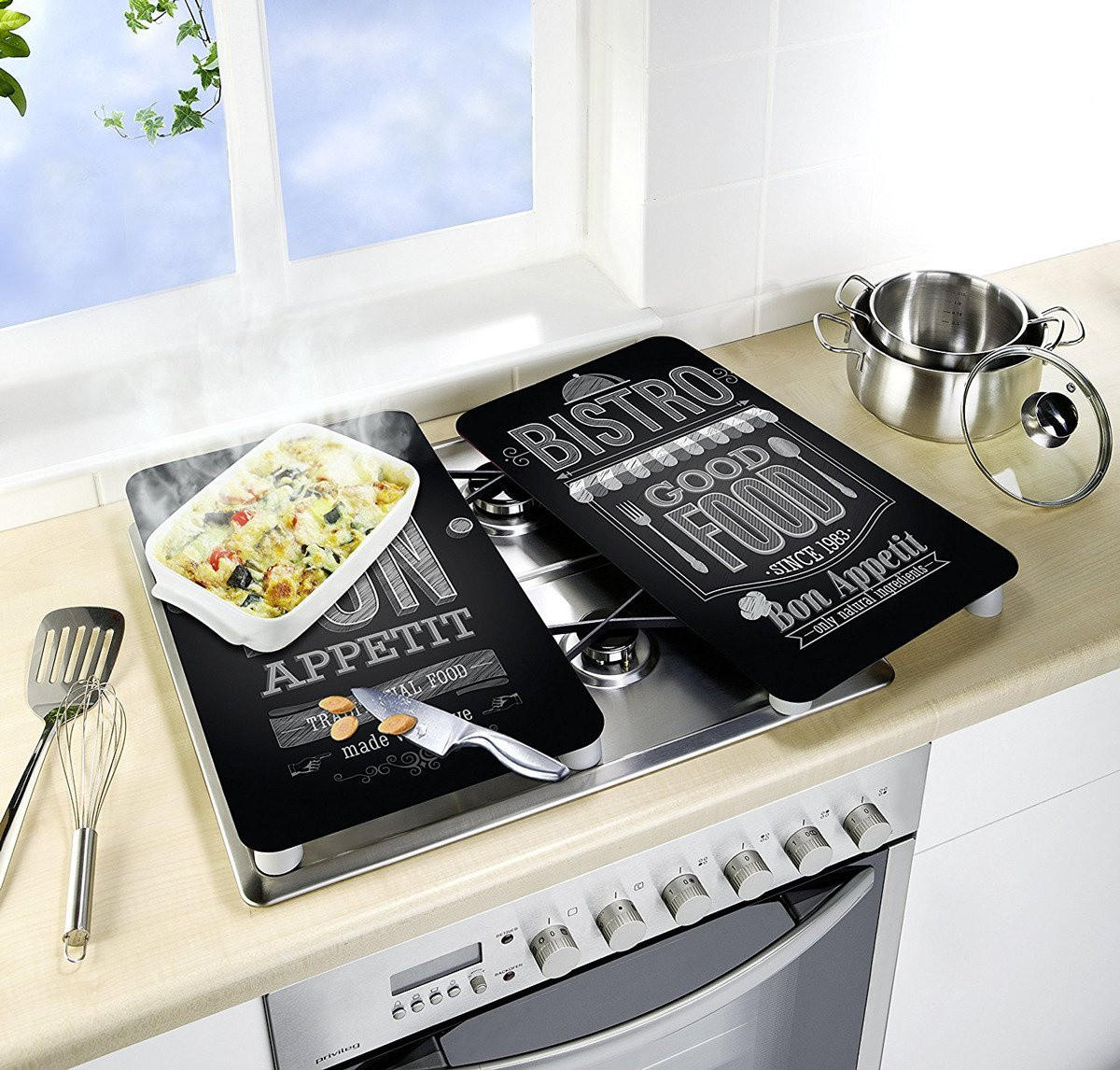GLASSCHUTZPLATTEN für Herd — 2 Stück Bon Appet 52/30/0,5 cm - Schwarz, Glas (30/0.5/52cm) - Wenko