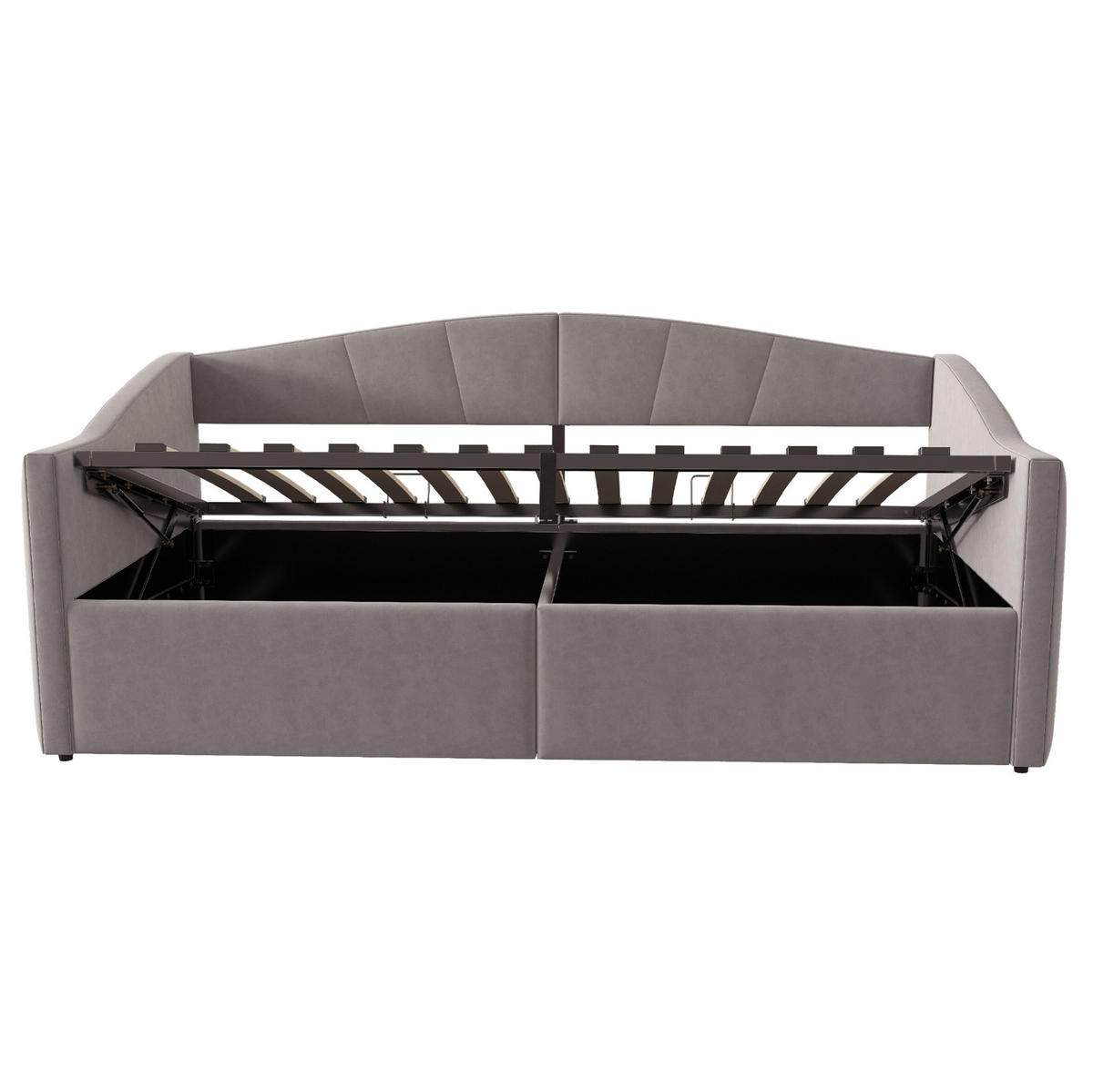 SAMT-POLSTERBETT 90/200 cm mit Bettkasten und Armlehnen in Grau - Grau, Textil (90/200cm) - BEAOK