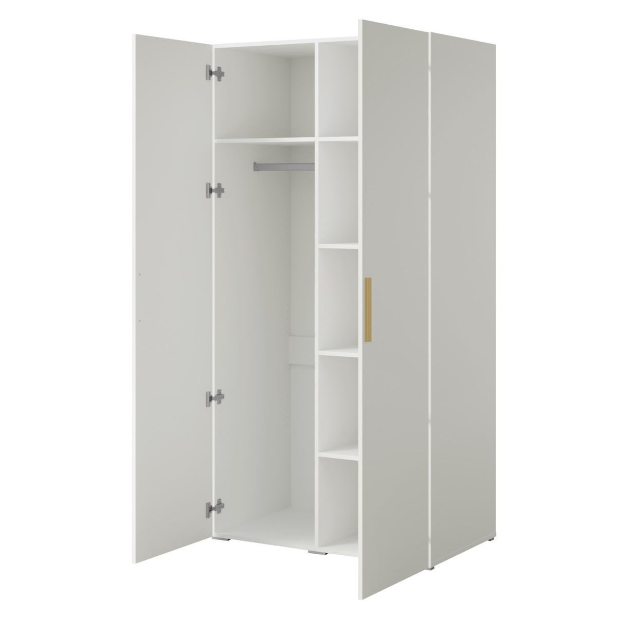 DREHTÜRENSCHRANK Napoli 2D 100 Weiß (schwarzer oder goldener Griff) - Silberfarben/Schwarz, Holzwerkstoff/Kunststoff (100/35/60cm) - mzm24