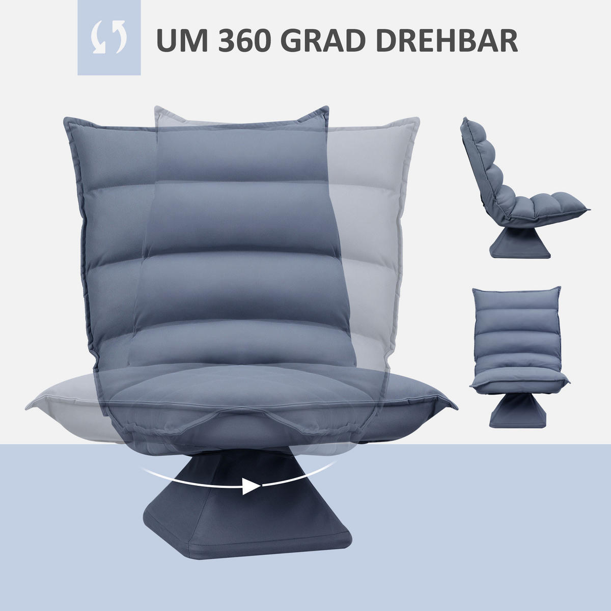 BODENSOFA Bodenstuhl mit Verstellbarer Lehne, Drehbarer Meditationsstuhl Grau - Grau, Metall (70/95/62cm) - HOMCOM