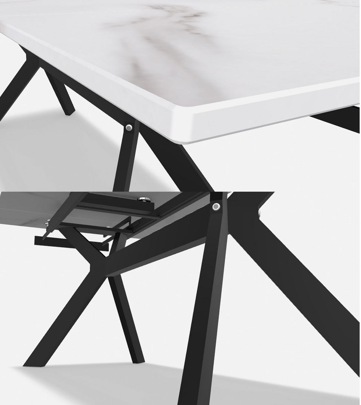 ESSTISCH Imperia Weiß Marmor / Schwarz Matt 160-220 / 90 / 75cm - Schwarz/Weiß, Holz/Keramik (90/220/75cm) - Feldmann-Wohnen