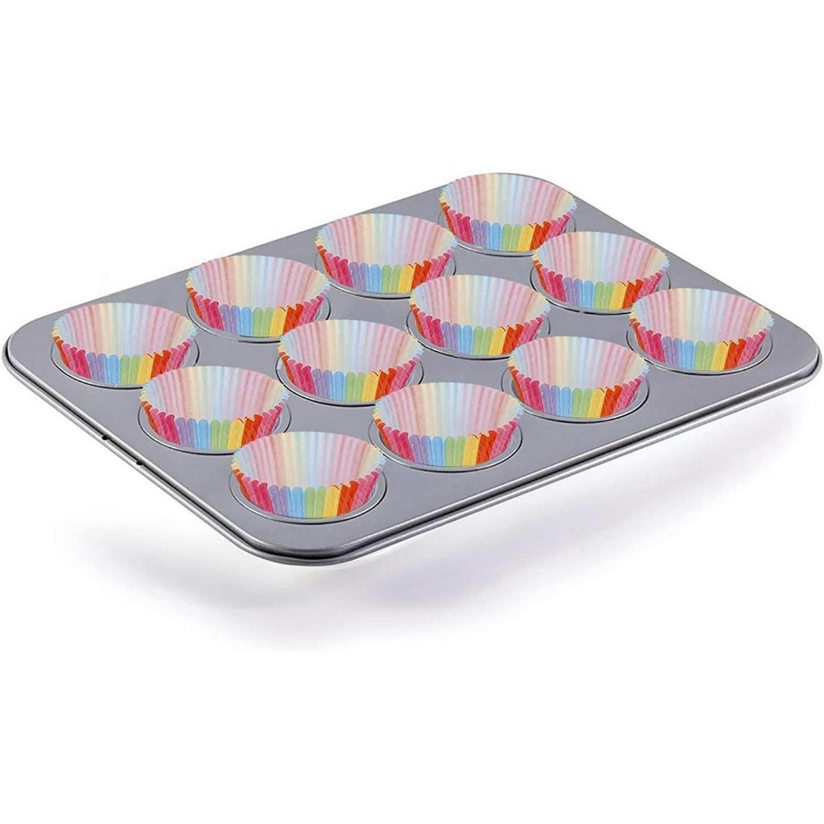 MUFFINFÖRMCHEN 200 Stück Set Regenbogen Papier - Multicolor, Papier (7/5/3cm)