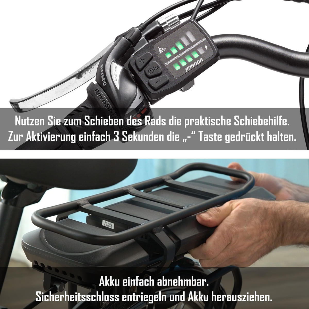 E-BIKE XT480 Trekking Elektrofahrrad 21-Gang Shimano Kettenschaltung, Pedelec, 10Ah, 36V Akku - Anthrazit, Metall (112.5cm) - Telefunken