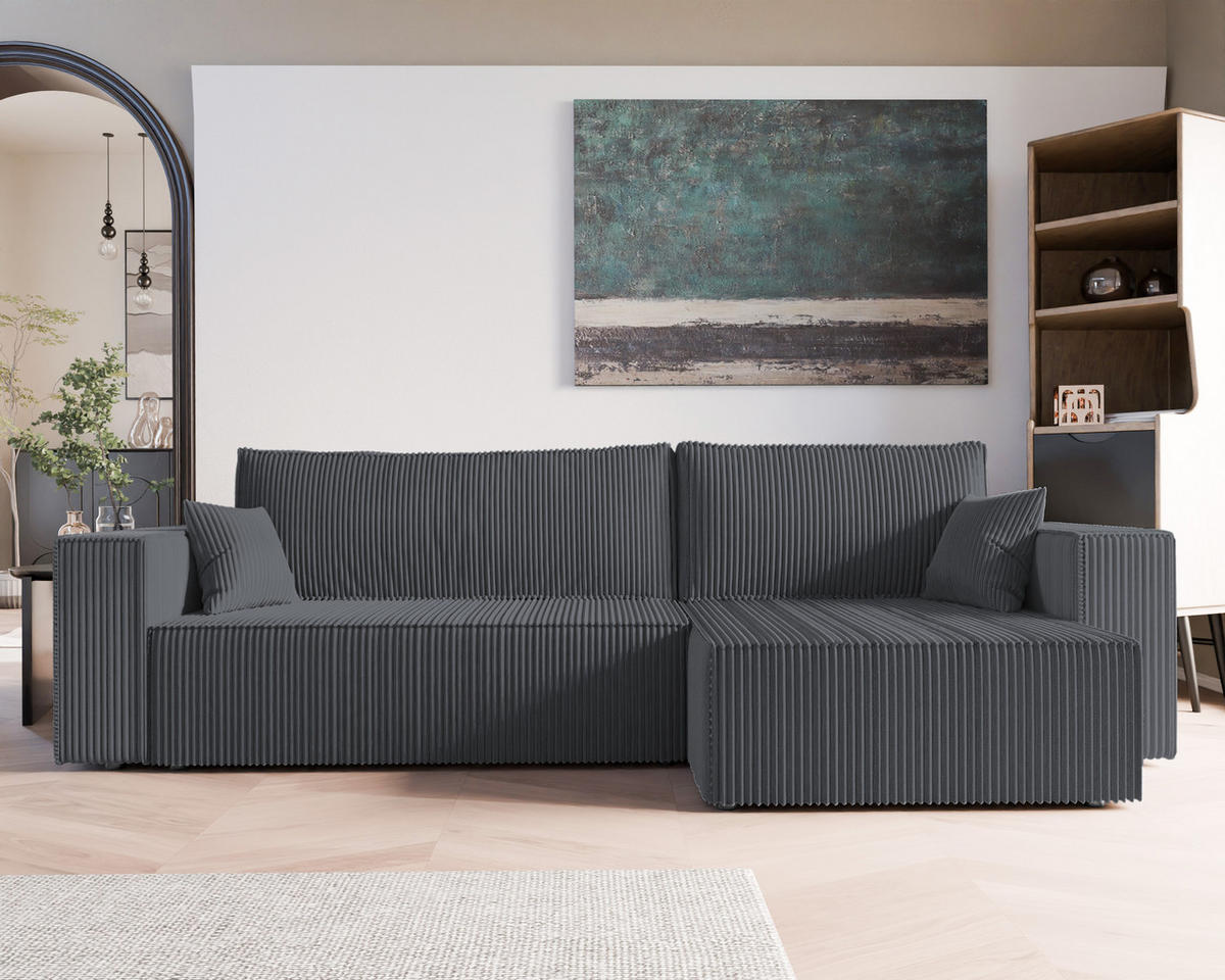 ECKSOFA mit Schlaffunktion und Bettkasten, Grau - Grau, Holzwerkstoff/Textil (145/276cm) - Idohome