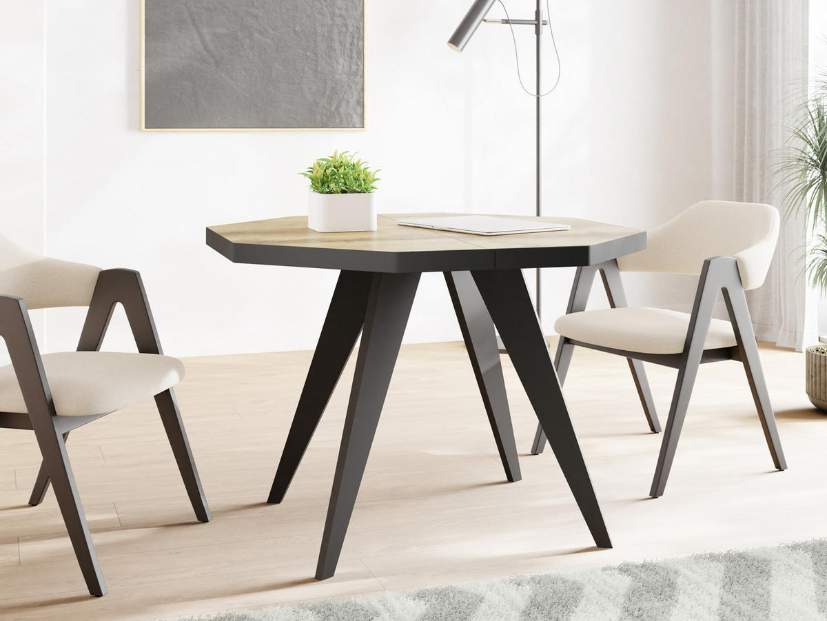 ESSTISCH Diamond Black achteckiger ausziehbarer, Wotan Eiche 100-200/100/76 cm - Eiche Wotan/Schwarz, Holz/Holzwerkstoff (100/100/77cm) - WFL GROUP