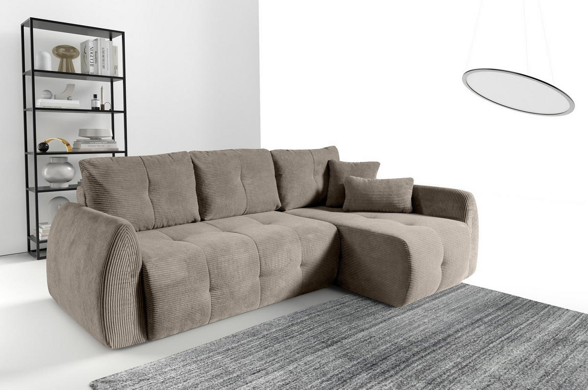 ECKSOFA Luna Hellbraun, mit Schlaffunktion - Hellbraun, Holzwerkstoff/Textil (252/155cm) - Bettso