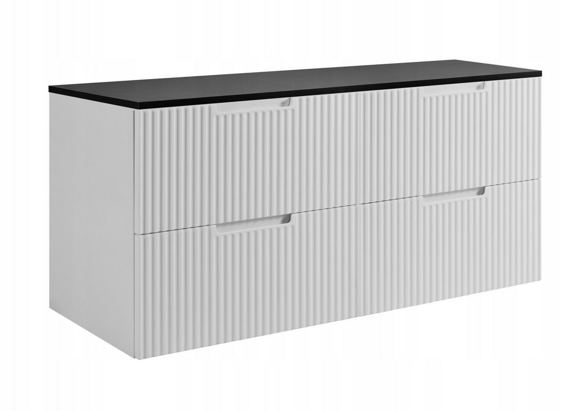 WASCHBECKUNTERSCHRANK VENA 160 cm mit Arbeitsplatte Farbe: Matt schwarz gerillte Vorderseite Matt weiß - Schwarz/Weiß, Holzwerkstoff (160/58/46cm) - Rodan