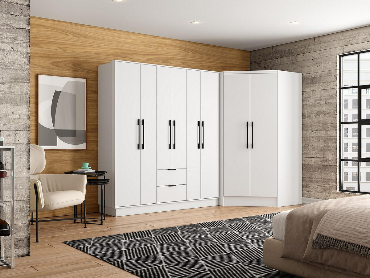 KLEIDERSCHRANK - 263.5 cm x 101.5 cm - Holz, Platte - Weiß - FEOVA - Weiß, Holz (263.5/182/101.5cm) - Vente-Unique