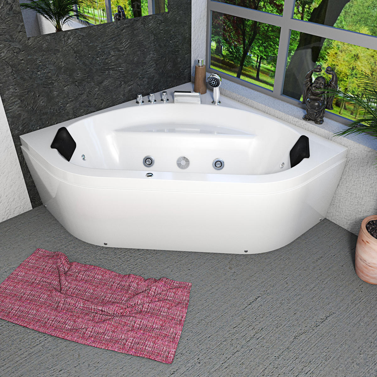 WHIRLPOOL Pool Badewanne Eckwanne W20-TH 140x140cm - Weiß, Glas/Kunststoff (140/55/140cm) - AcquaVapore by Sandra Jentho