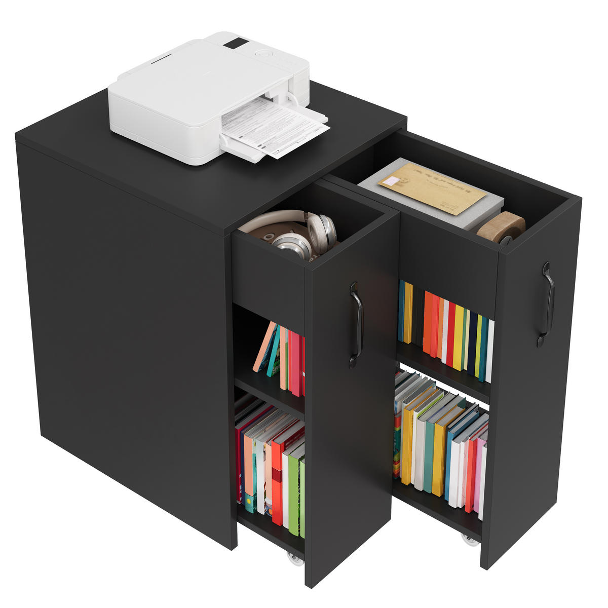 BÜCHERREGAL Rollen Sideboard ausziehbar umkehrbar modern - Schwarz, Holzwerkstoff (50/75/52cm) - FLIEKS