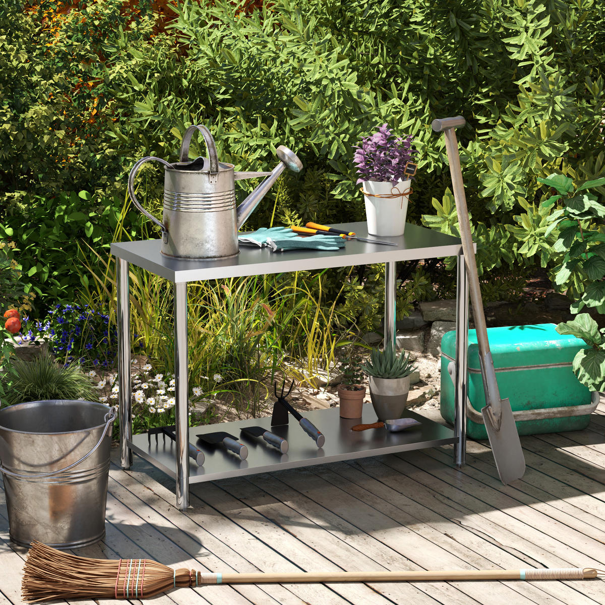 WERKBANK DE-18997 Edelstahl, 2 Ablagen, 120x60 cm Silber - Silberfarben, Metall (60/86/120cm) - ComfortXL