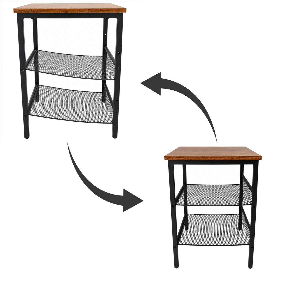 BEISTELLTISCH Metall MDF Schwarz Dunkelbraun mit 2 Metallgitterablagen 40x40x55 cm - Dunkelbraun/Schwarz, Holzwerkstoff/Metall (40/40/55cm) - Begryf