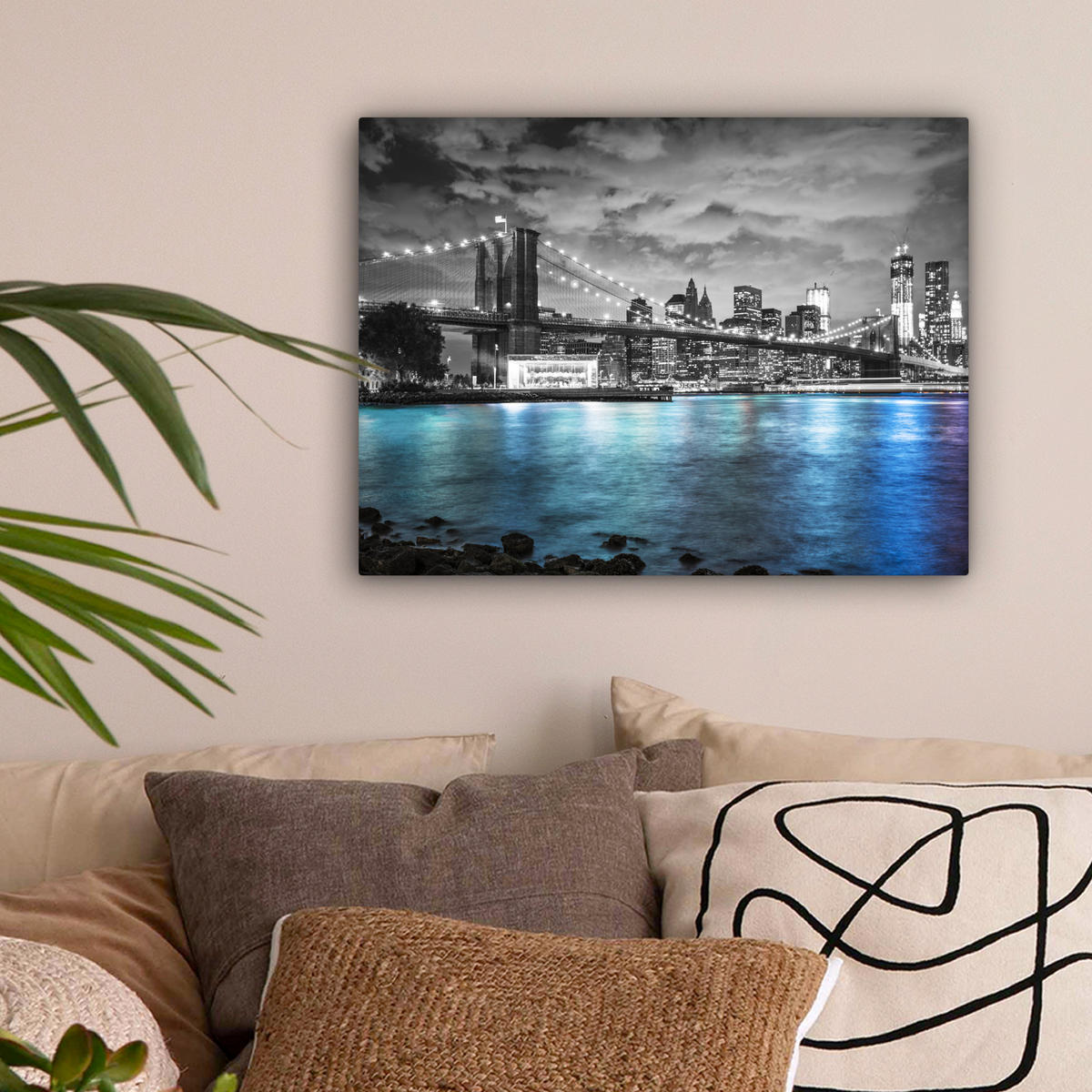 LEINWANDBILD New York - Skyline - Stadt - Blau Wandbild 40x30 cm - Blaugrau, Textil (40/30cm) - MuchoWow