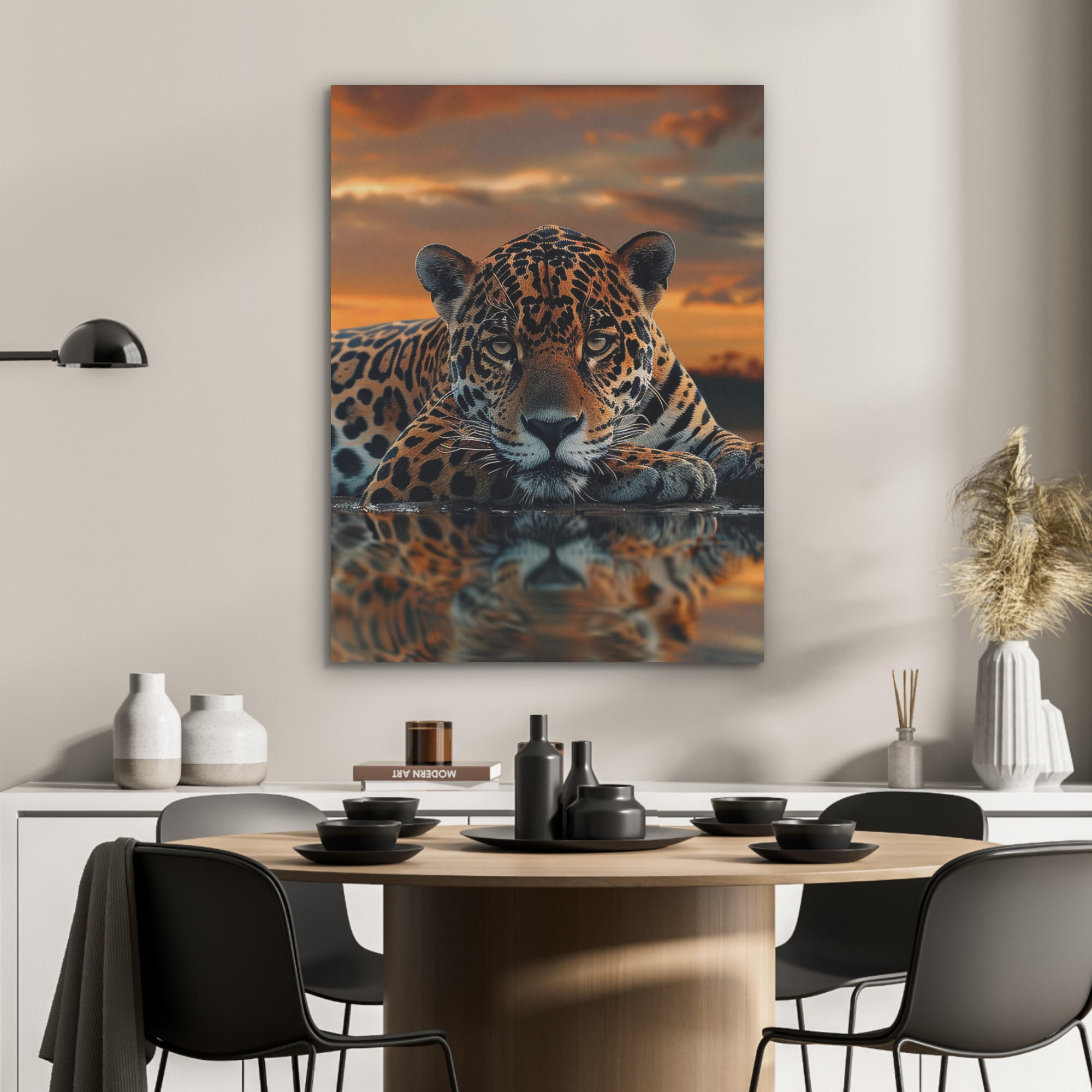AKUSTIKPANEEL Natur - Leopard - Tier - Sonnenuntergang - Modern 60x80 cm - Orange, Textil (60/0.9/80cm) - MuchoWow