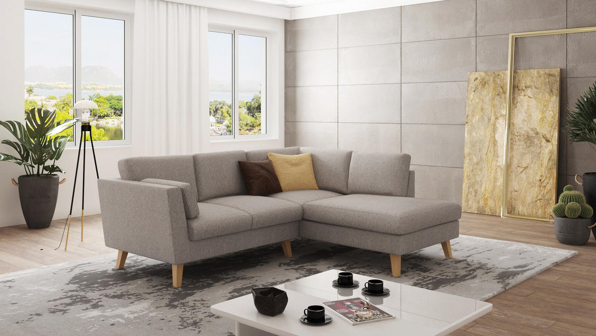 ECKSOFA Mario Dunkelbeige Microfaser - Beige/Naturfarben, Buchenholz/Textil (221/186cm) - S-Style Möbel