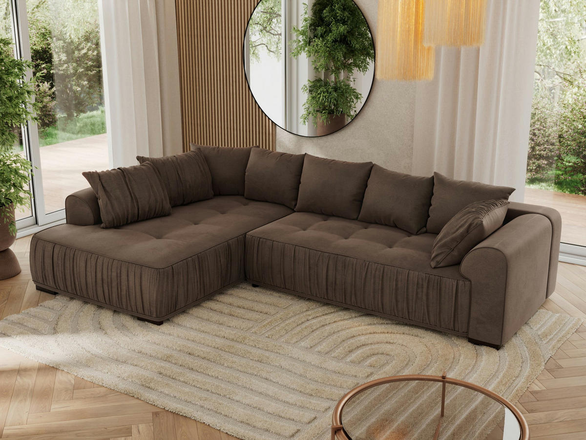 ECKSOFA ORTA Braun Velvet - Links - Schwarz/Braun, Textil (325/200cm) - MKS