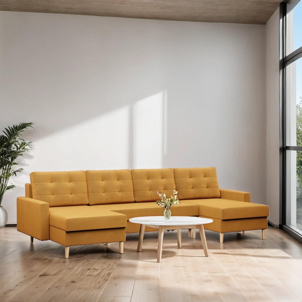 Thumbnail - Simkam Furniture Wohnlandschaft, Gelb, Textil, U-Form, 294x92x140 cm, Wohnzimmer, Sofas & Couches, Wohnlandschaften, Woh...