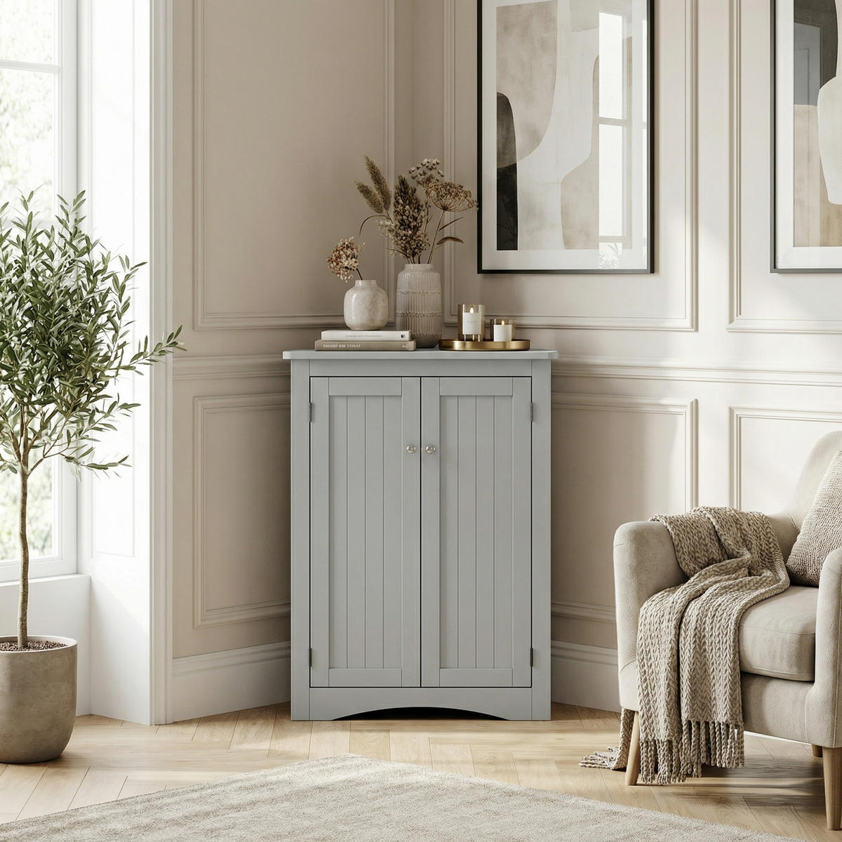 ECKSCHRANK In Grau 90 cm mit 2 Türen & 3 Ebenen - Grau, Holzwerkstoff (61/90/34cm) - Urban Meuble