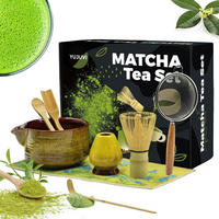 MATCHA Tee Set 9-teiliges Set mit Schale und Besen - Grün, Keramik (14/7/18.5cm)