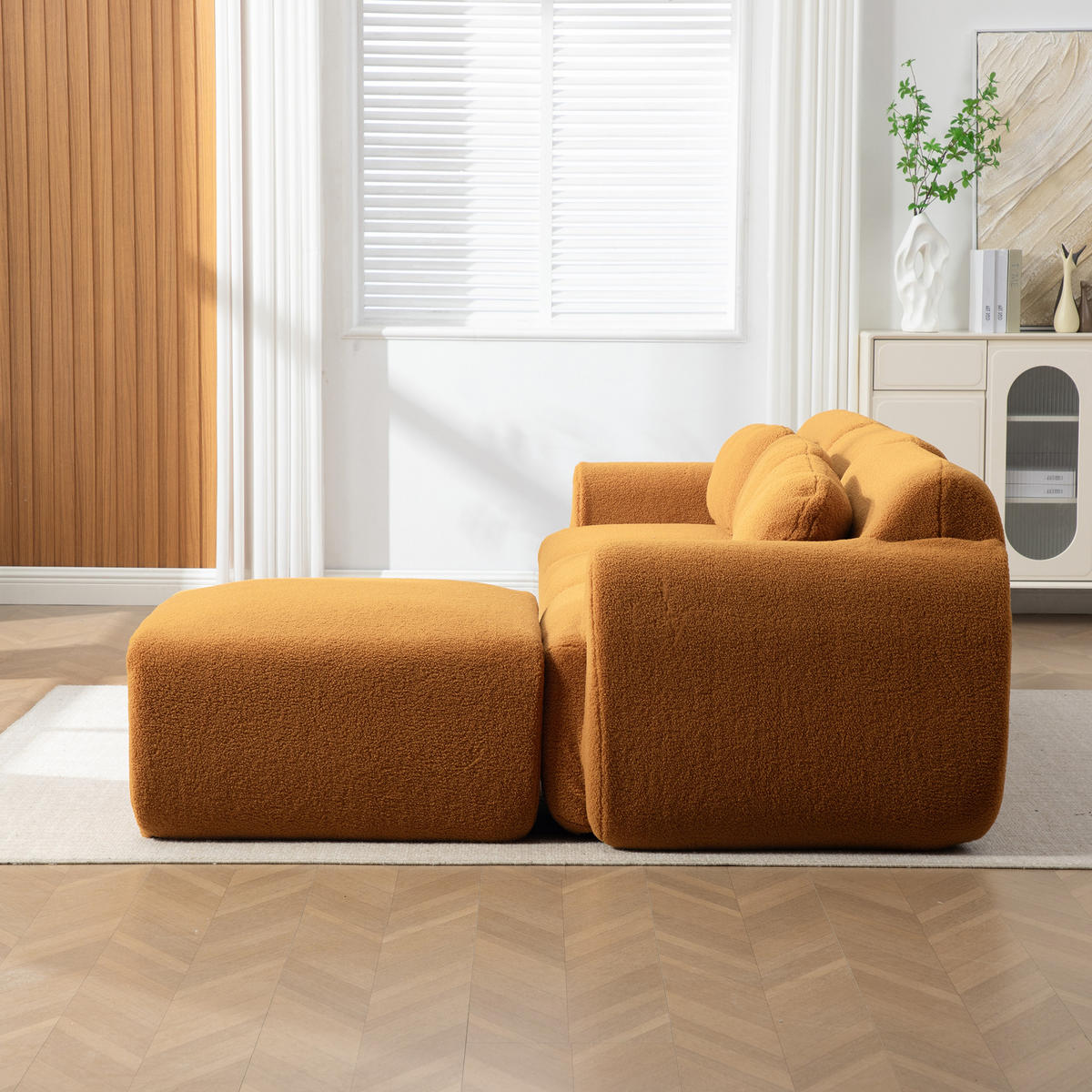 ECKSOFA Chenille Caramel rutschfest - Orange, Textil (271/177cm) - WISHDOR